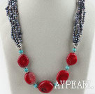 Wholesale 19.7 inches fashion pearl red coral and turquoise necklace