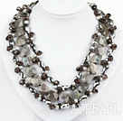 Wholesale Multi Strand Pearl and Smoky Quartz and Flashing Stone Necklace
