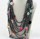 Mulit Strand Black Freshwater Pearl and Multi Stone Necklace