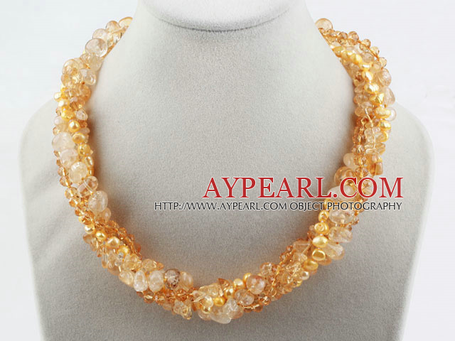 Multi Strand Critine And Yellow Freshwater Pearl Necklace with Moonlight Clasp