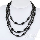 Wholesale Long style round and drop shape black agate necklace