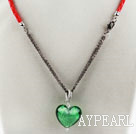 Wholesale New Design Heart Shape Green Colored Glaze Pendant with Red Cord