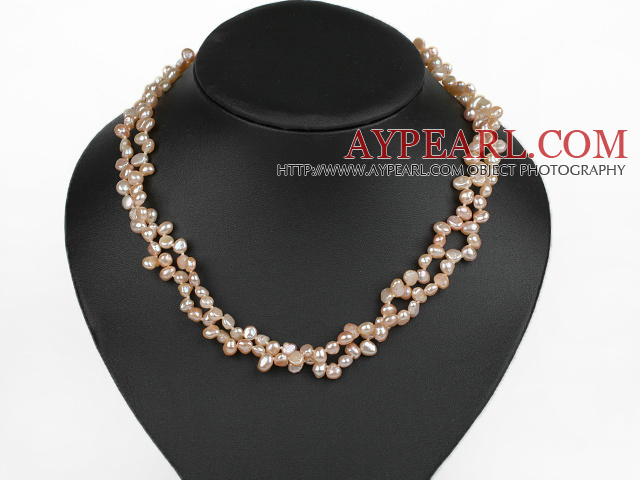 Classic Design Two Strands Top Drilled Pink FW Pearl Necklace