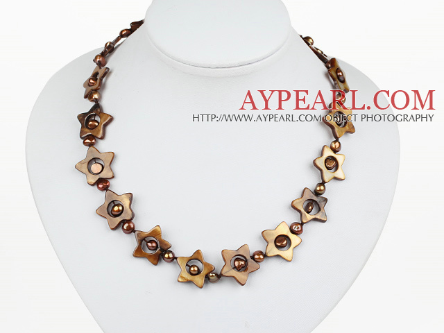 17.3 inches star shape shell with brown pearls necklace(heart toggle clasp)