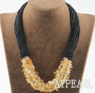 Wholesale Fashion Bold Style Citrine Chipped Necklace With Multi Black Threads