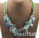 Wholesale Single strand rainbow fluorite necklace with green ribbon