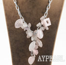 Wholesale Y shape assorted multi shape rose quartz necklace with bold metal chain