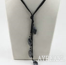 Simple style Y shape black flash stone necklace with lobster clasp