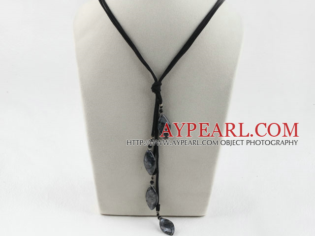 Simple style Y shape black flash stone necklace with lobster clasp