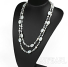 Wholesale Long style white freshwater pearl crystal and white colored glaze necklace