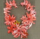 Amazing Beautiful Watermelon Red Shell Flower Statement Party Necklace