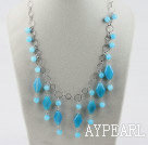 New design fancy blue agate necklace with metal loop and lobster clasp