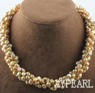 Multi strand champagne color freshwater pearl twisted necklace with magnetic clasp