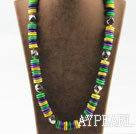 Single strand multi color dyed turquoise disc necklace
