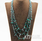 Three strand greena gate and blue tourmaline necklace with lobster clasp
