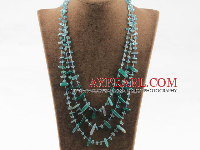 Three strand greena gate and blue tourmaline necklace with lobster clasp
