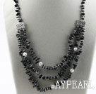 Wholesale Three layer black agate necklace with lobster clasp