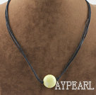 Simple style round shape lemon jade pendant necklace with black thread