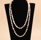 Graceful Long Style Double Strand 8-9mm Natural White & Pink & Purple Freshwater Pearl Necklace (Sweater Chain)