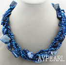 Multi Strands Dark Blue Freshwater Pearl and Dark Blue Shell Bubble Necklace
