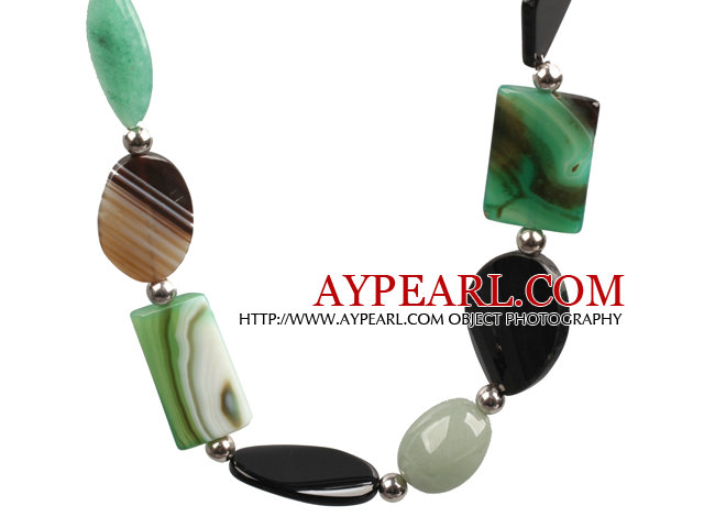 Aventuine and Green Agate and Black Agate Chunky Necklace
