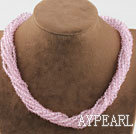 Wholesale 17.7 inches multi strand light pink crystal necklace with magnetic clasp