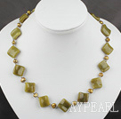 trendy brown pearl and olive stone necklace 