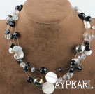 Single strand black and white crystal and shell necklace