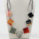 chunky style gray pearl multi color stone necklace