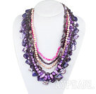 Purple Series Multi Strands Purple Freshwater Pearl Crystal and Amethyst and Purple Shell Necklace