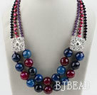 Multi Strand Pearl Crystal and Multi Color Agate Necklace