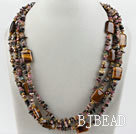 Multi Strand Pearl and Tourmaline and Tiger Eye Necklace