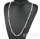 Long Style White Freshwater Pearl and Aventurine Beaded Necklace