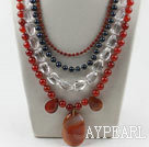 New Design Multi Layer Pearl Crystal and Agate Party Necklace