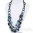Fashion Three Layer Multi Lapis And Blue Crystal Loop Strand Necklace
