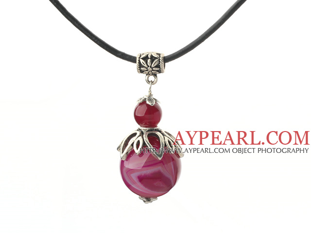 Classic Design Rose Red Agate Pendant Necklace with Adjustable Chain