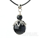 Wholesale Classic Design Faceted Black Agate Pendant Necklace with Adjustable Chain