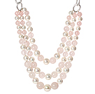 Wholesale Fashion Style Three Layer Rose Quartz and White Shell Beads Necklace