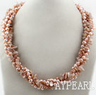 Long Style Two Strands Pink Freshwater Pearl and Sun Stone Necklace ( No Clasp)