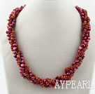 Long Style Two Strands Purple Red Freshwater Pearl and Red Jasper Necklace ( No Clasp)