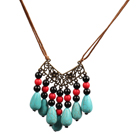 Wholesale Black Agate and Water Drop Shape Turquoise Necklace