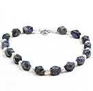 Simple Single Strand Natural White Freshwater Pearl Sodalite Necklace with Moonlight Clasp