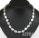Oval Shape Gray Rebirth Pearl Necklace with Heart Toggle Clasp