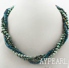 Dark Green Series Multi Strands Peacock Freshwater Pearl and Phoenix Stone Necklace