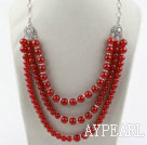 Multi Layer Round Carnelian Necklace with Metal Chain and Lobster Clasp