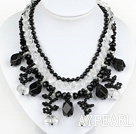 Wholesale New Design Multi Layer White Crystal and Black Agate Necklace