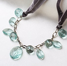 Wholesale Simple Style Aquamarine Sea Crystal Necklace with Gray Cord