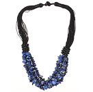 Multi Strands Lapis Chips Necklace with Black Thread