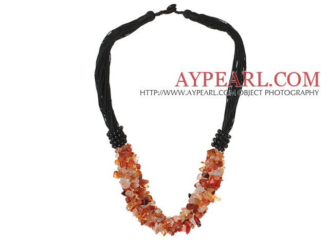 Multi Strands Natural Color Agate Chips Necklace with Black Thread