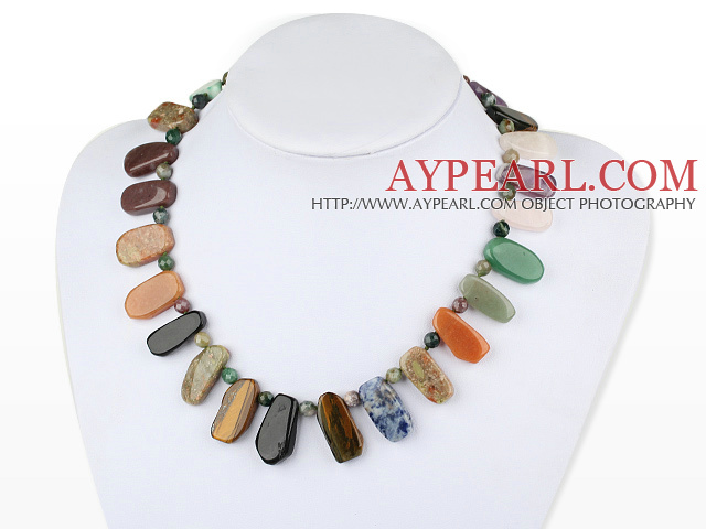 chic multi color stone necklace with toggle clasp